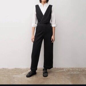 Kowtow Tokyo Jumpsuit Black Denim Sz L Organic Cotton Tie Back